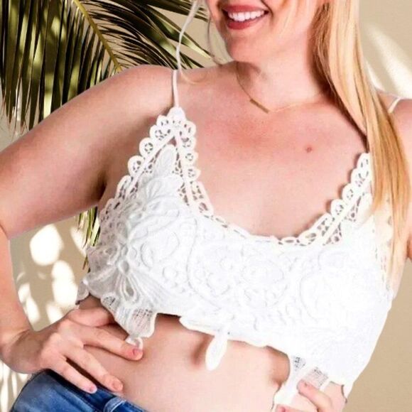 Lacy BOHO White Cropped Bralette Plus Sizes - Picture 1 of 4